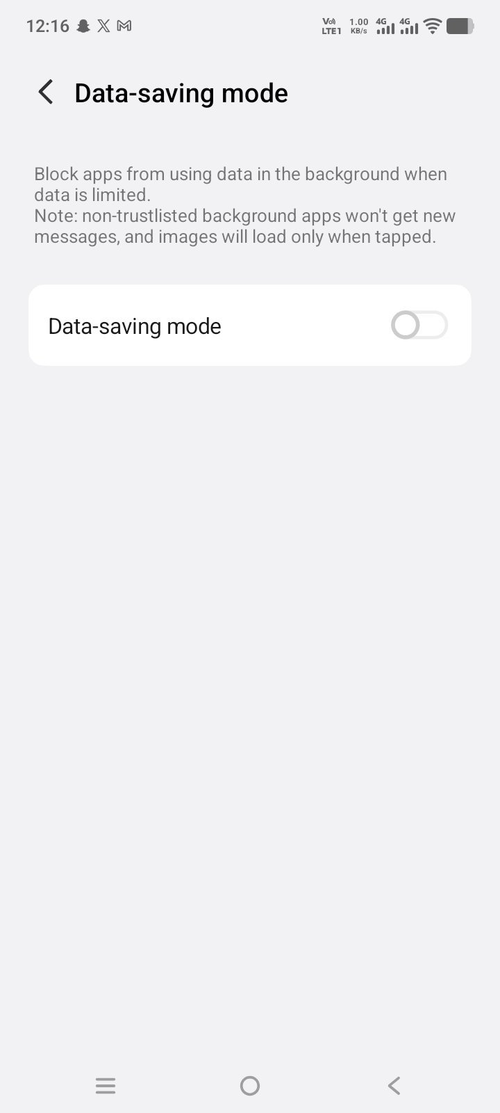 Data saving mode turned off