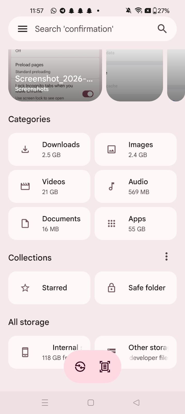 Files app storage overview screen