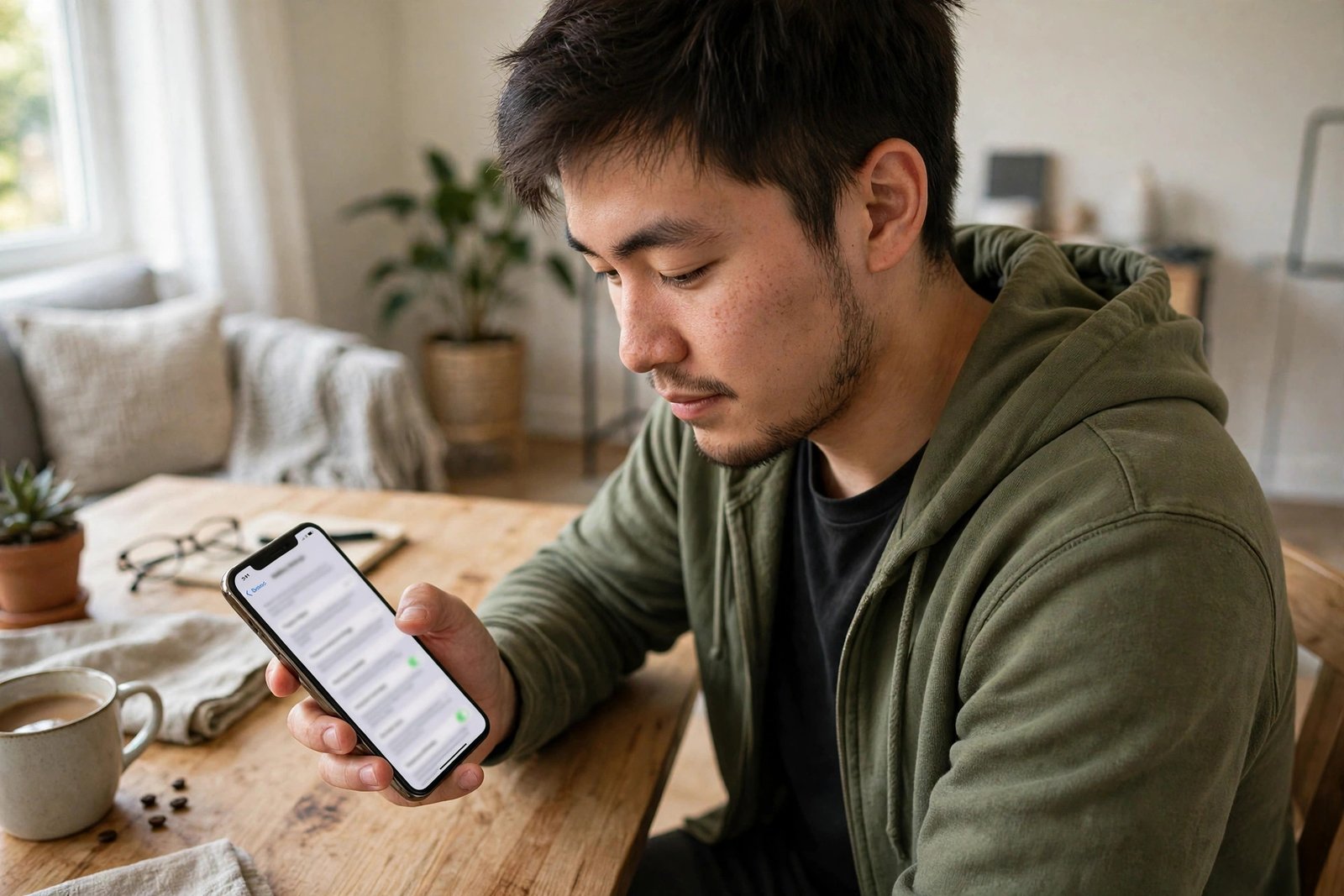 Person checking battery health settings on a smartphone at home