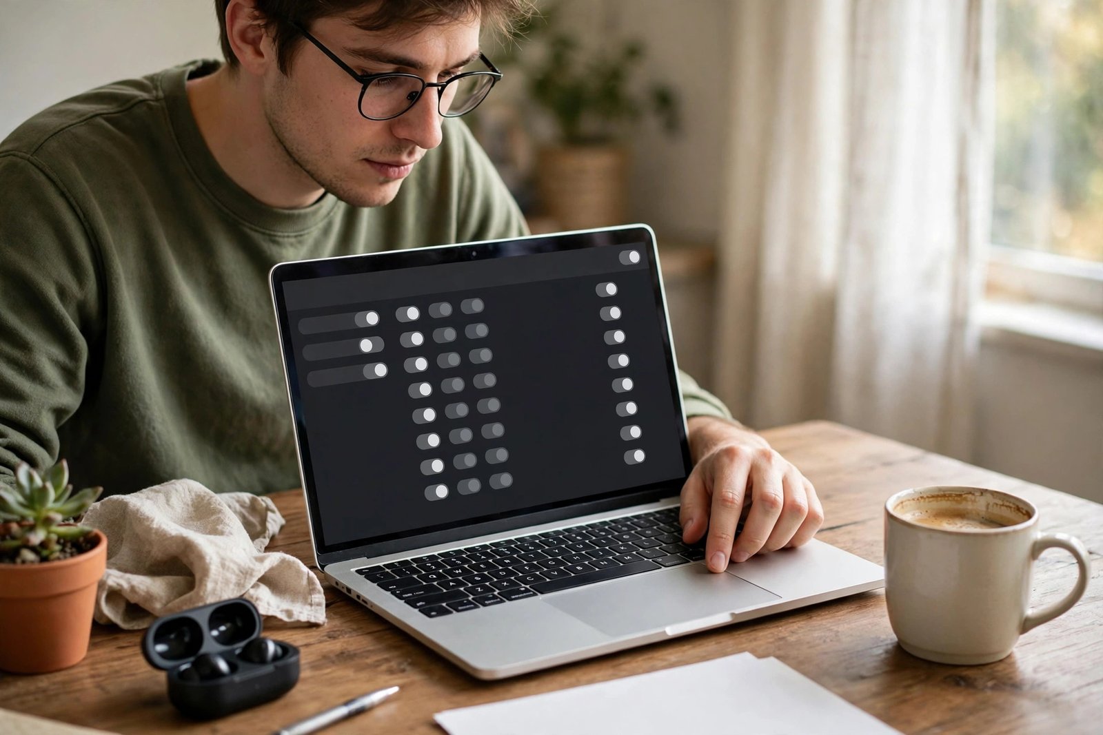 A person reviewing privacy settings and search history on a laptop